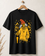 Tricou negru BUCLUC Baba Dochia Mono, grafică inspirată din folclor românesc