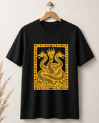 Tricou negru BUCLUC Balaur Ramă 1 Galben, ilustrație grafică