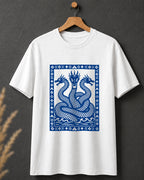 Tricou alb BUCLUC Balaur Ramă 1 Albastru, ilustrație grafică