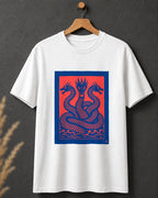 Tricou alb BUCLUC Balaur Ramă 3 Roșu, ilustrație grafică