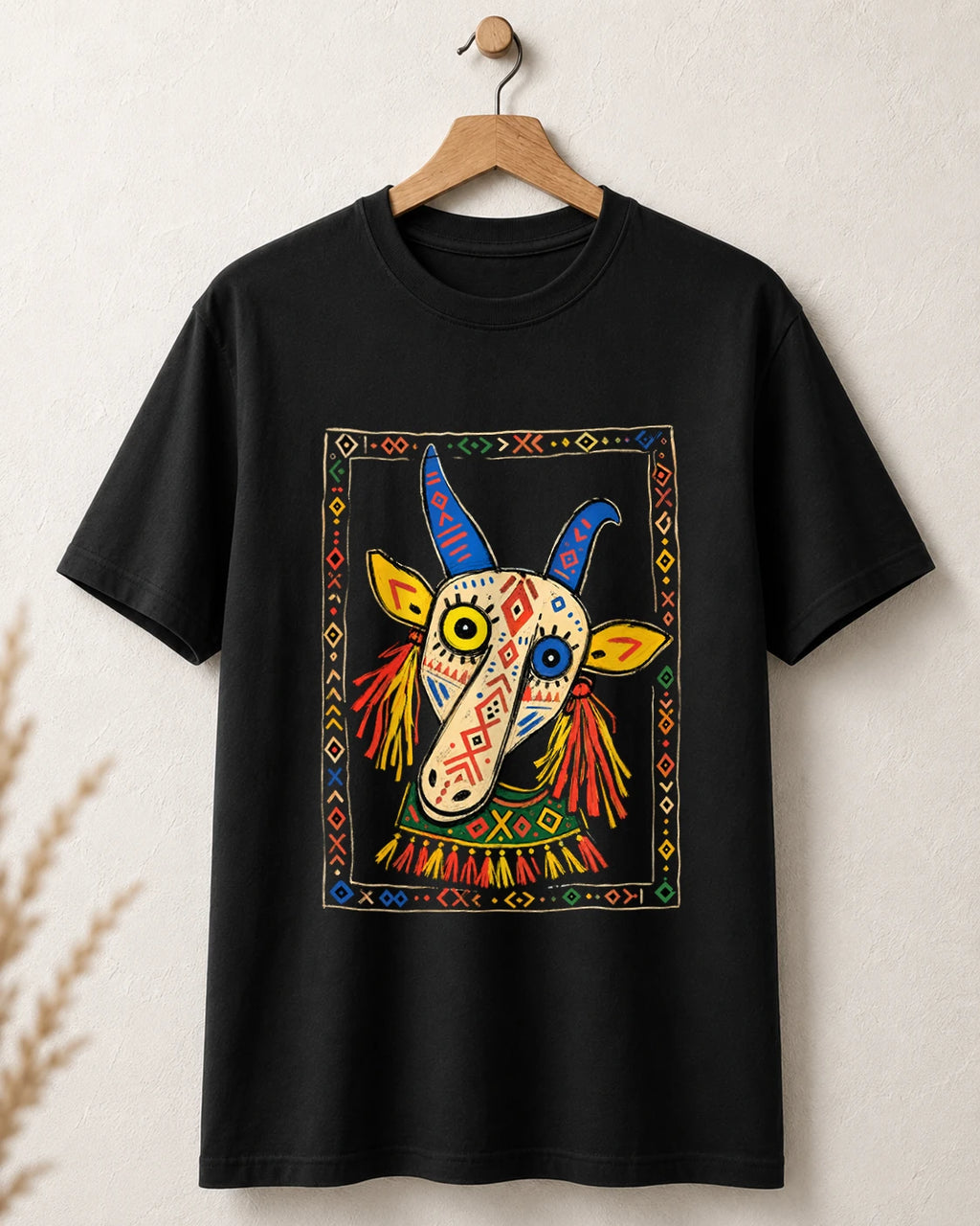 Tricou negru BUCLUC Capra, grafică inspirată din folclor românesc