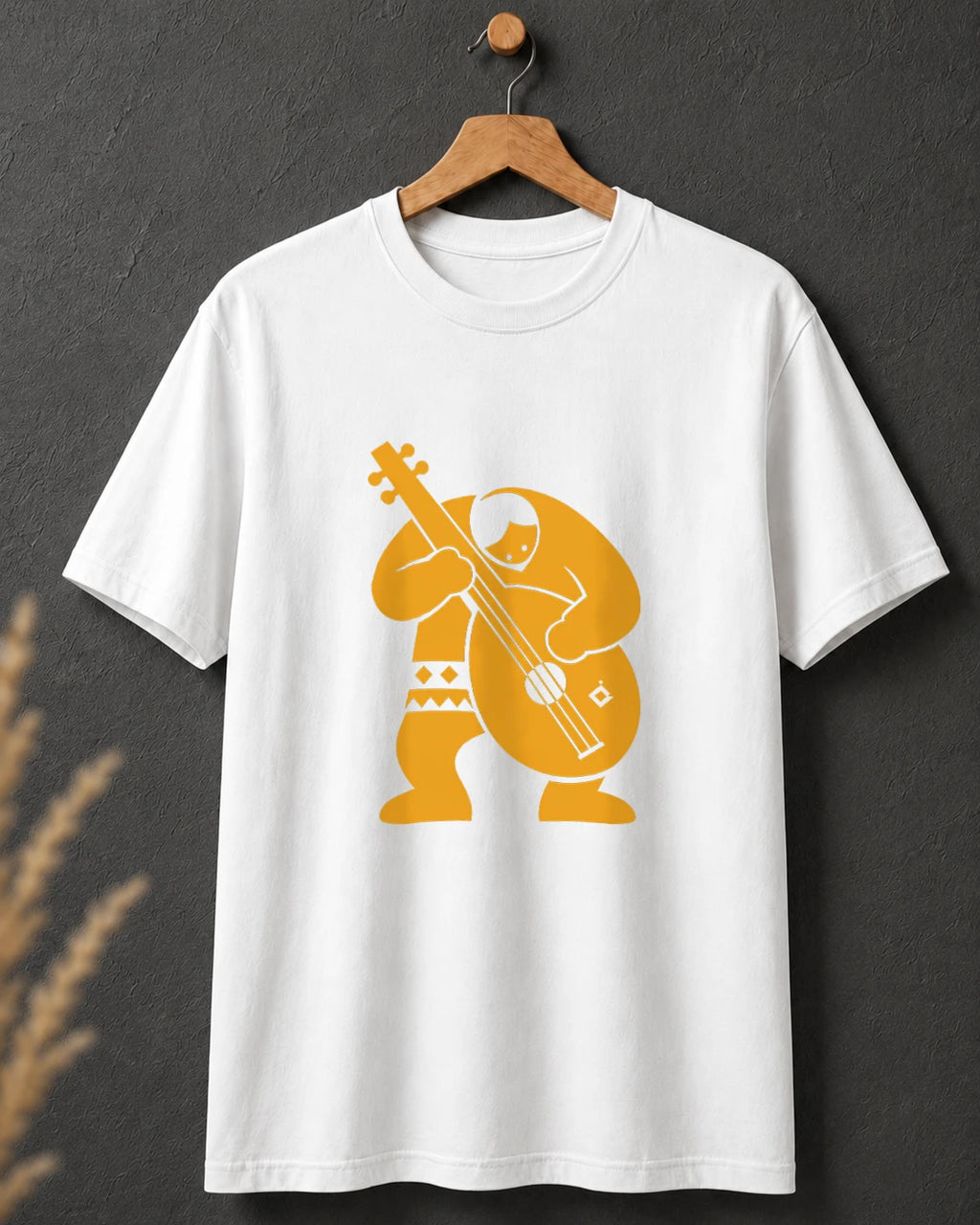 Tricou alb BUCLUC Cobzarul Mono, grafică inspirată din folclor românesc