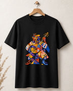 Tricou negru BUCLUC Cobzarul Abstract, grafică inspirată din folclor românesc