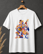 Tricou alb BUCLUC Cobzarul Abstract, grafică inspirată din folclor românesc