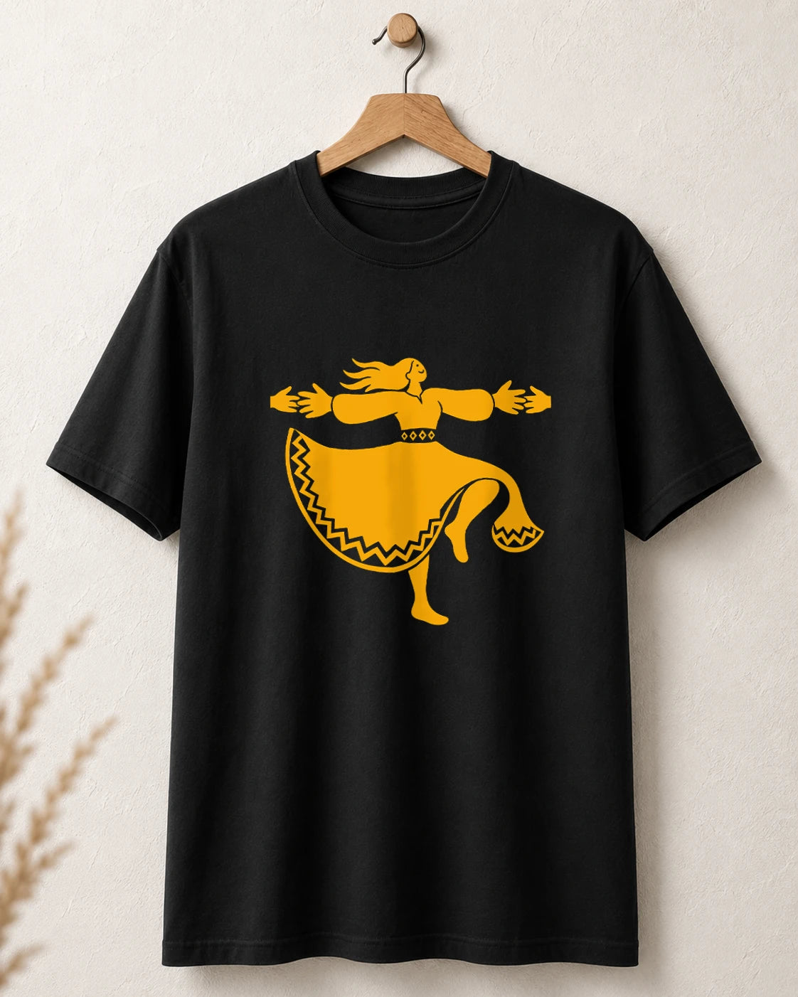Tricou negru BUCLUC Dansatoarea, grafică inspirată din folclor românesc