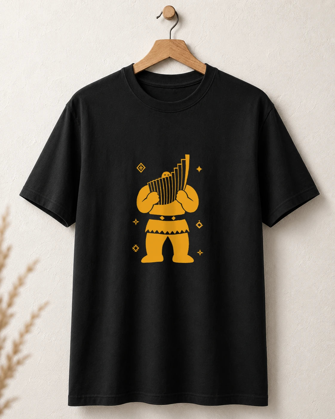 Tricou negru BUCLUC Naiarul, grafică inspirată din folclor românesc