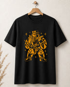 Tricou negru BUCLUC Naiarul Abstract, grafică inspirată din folclor românesc