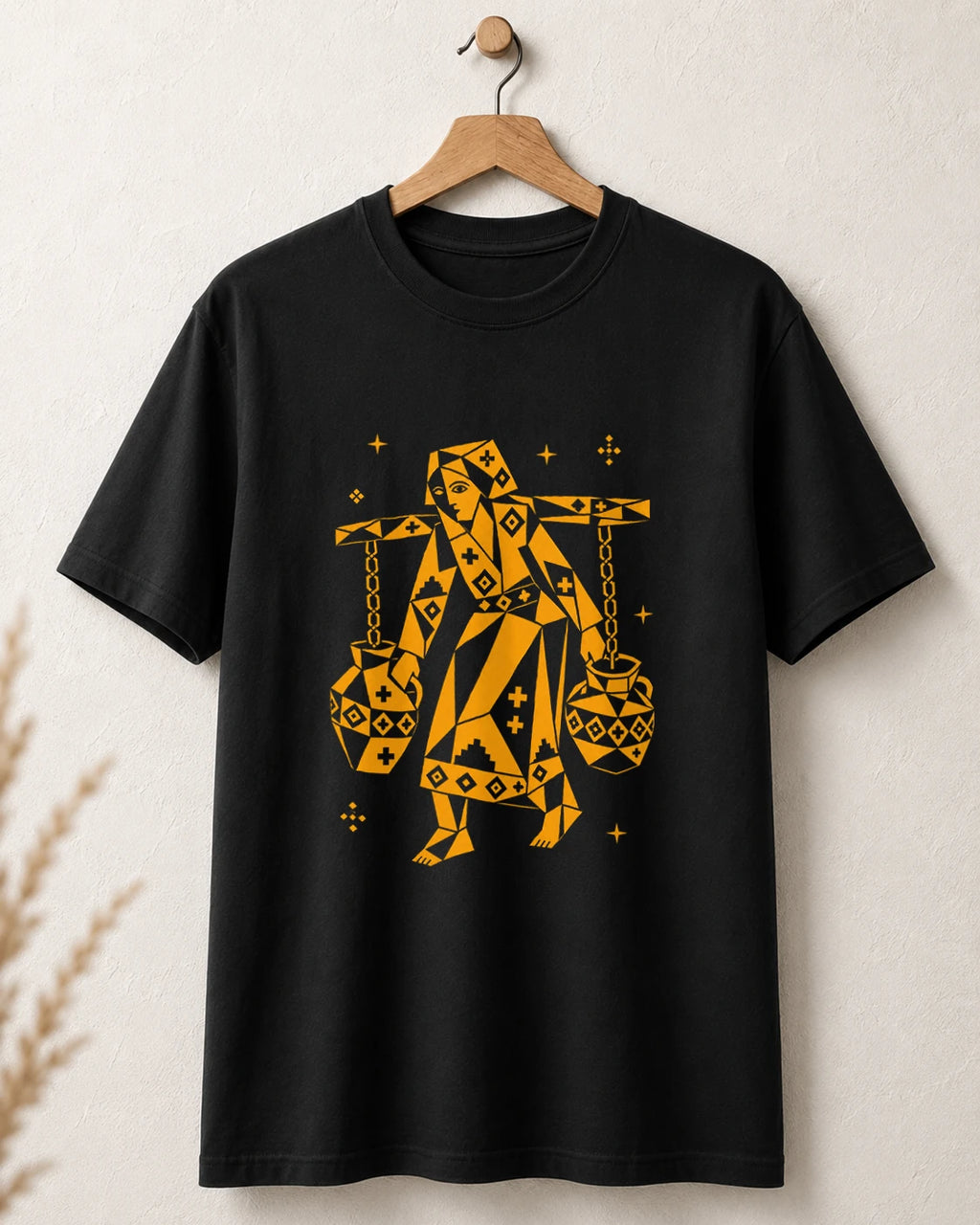 Tricou negru BUCLUC Purtătoarea de Apă Mono, grafică inspirată din folclor românesc