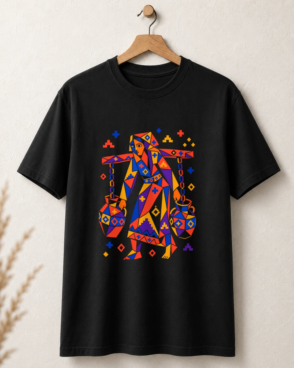 Tricou negru BUCLUC Purtătoarea de Apă Color, grafică inspirată din folclor românesc