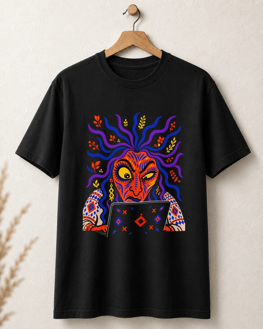 Tricou negru BUCLUC Vrăjitoarea, grafică inspirată din folclor românesc