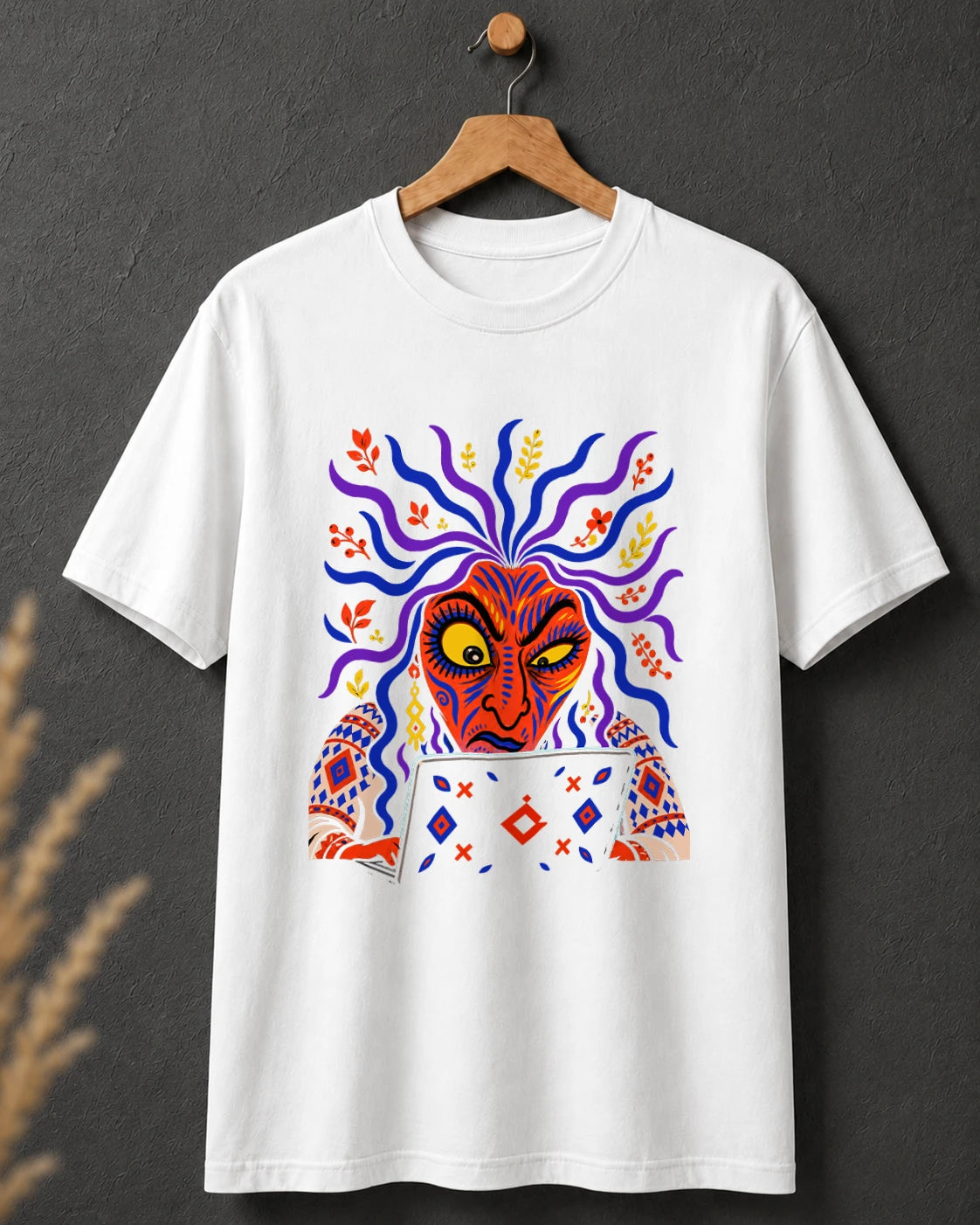 Tricou alb BUCLUC Vrăjitoarea, grafică inspirată din folclor românesc